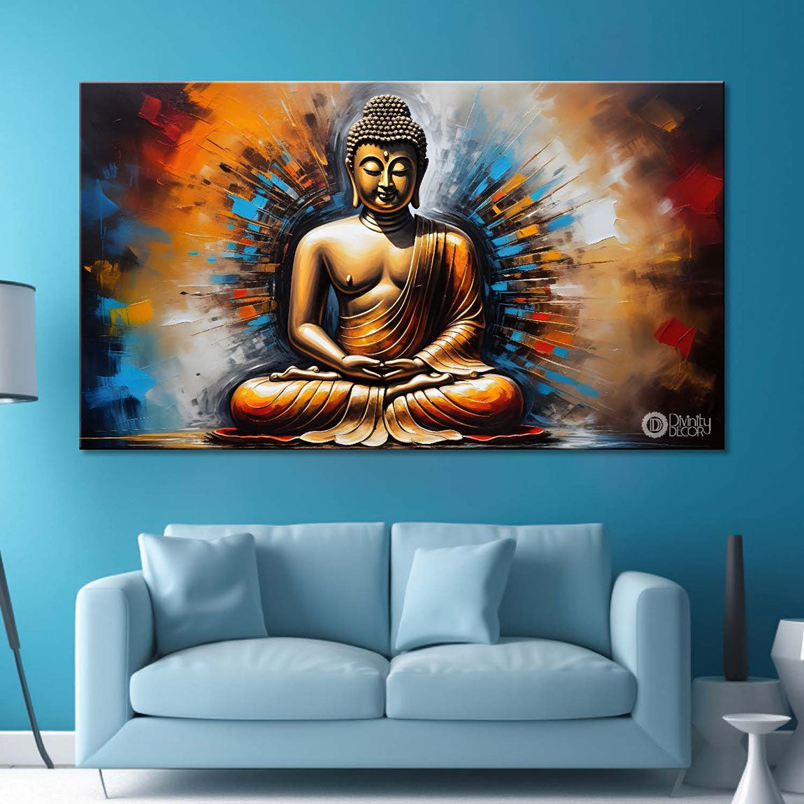 Golden buddha with colorful textured background painting Canvas Wall Painting - Buddha-398