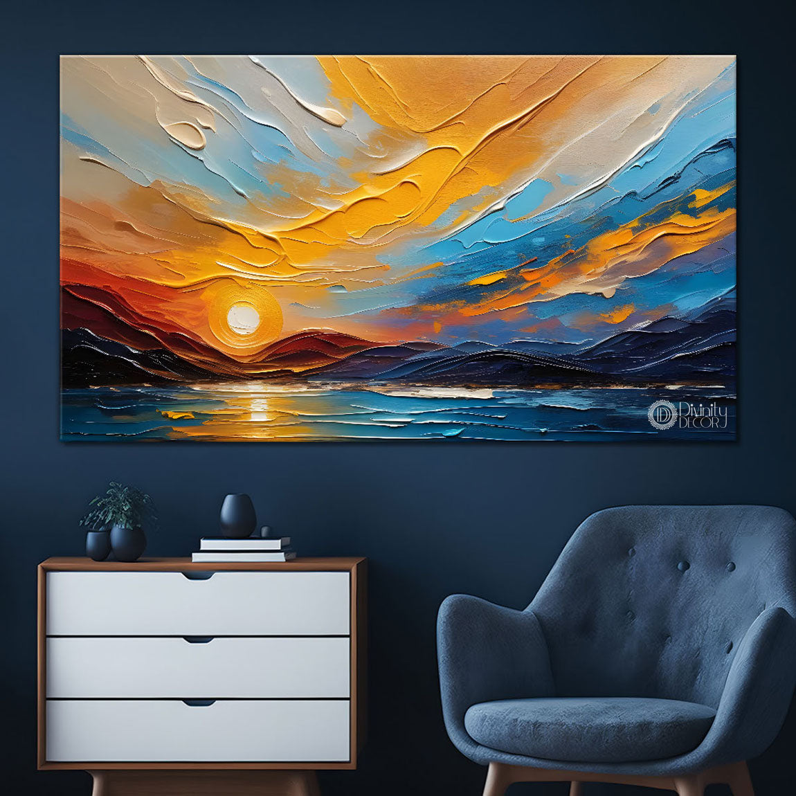 Mountains and sunset painting Canvas Painting - Nature Art -399