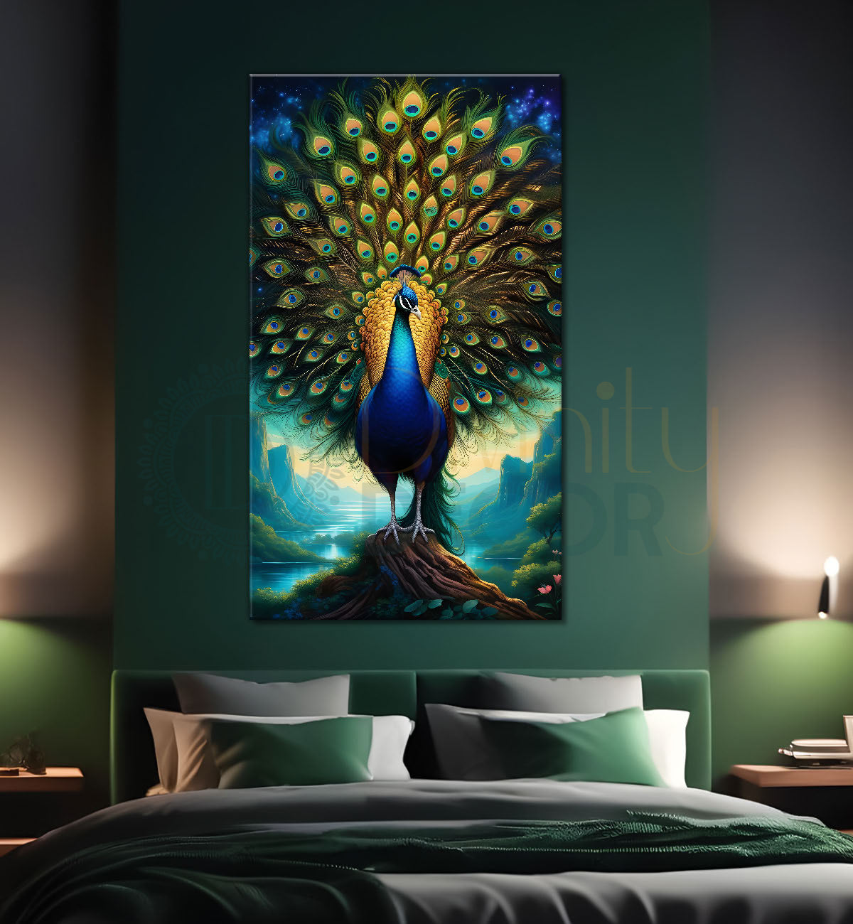 Peacock with blue background modern art painting  - Design - Peacock-V-39