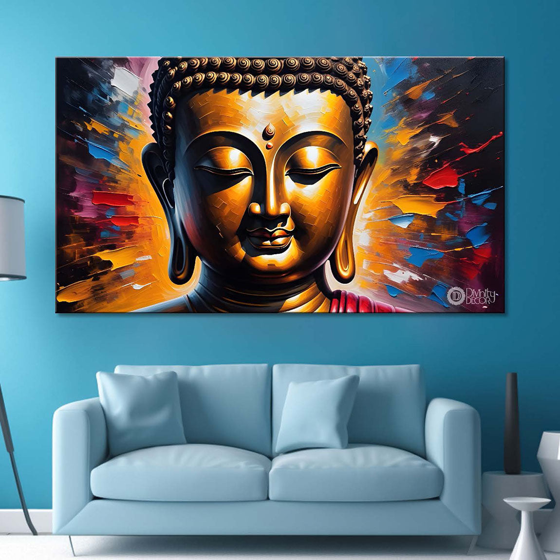 Golden buddha with colorful textured background painting Canvas Wall Painting - Buddha-400