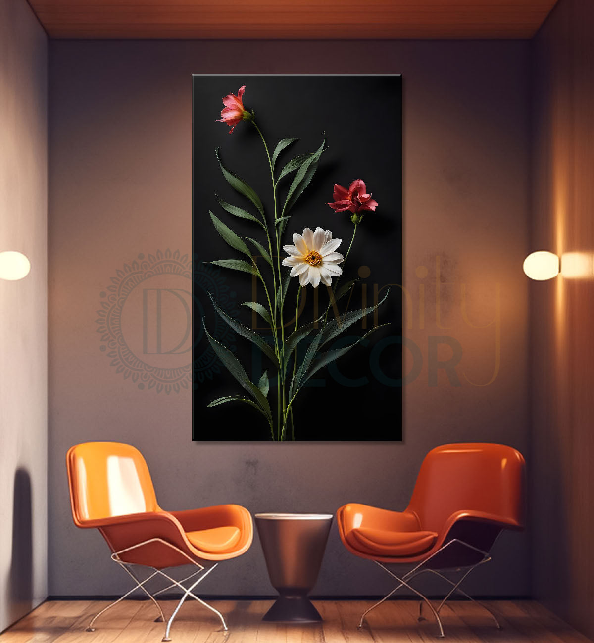 White flowers in dark textured painting- Flower-V-401