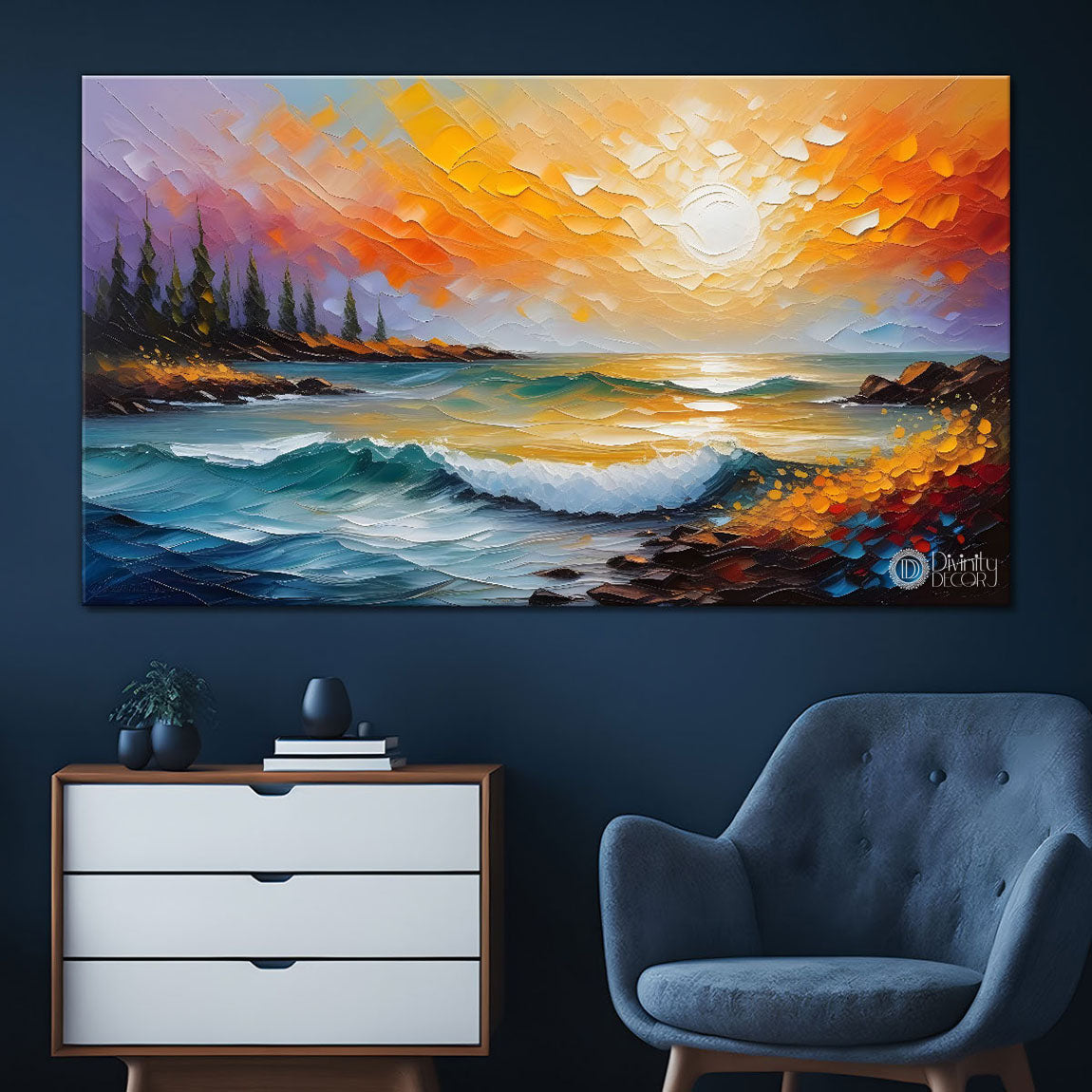 River with the sunset painting Canvas Painting - Nature Art -401