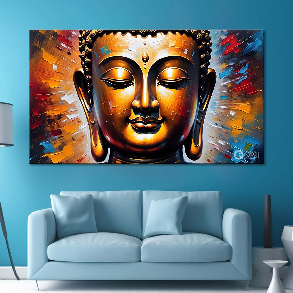 Golden buddha with colorful textured background painting Canvas Wall Painting - Buddha-402