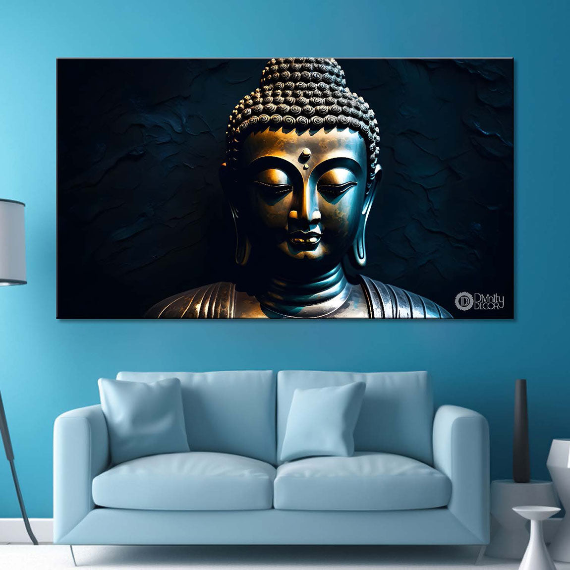 Back buddha with dark background textured art Canvas Wall Painting - Buddha-403