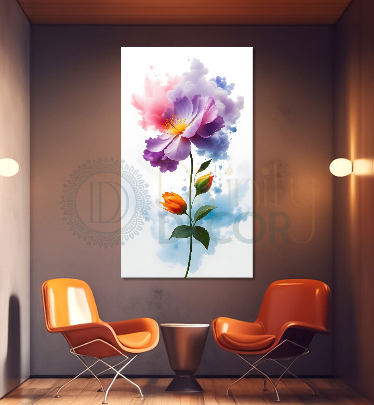 Colourful flower in water colour textured painting- Flower-V-404