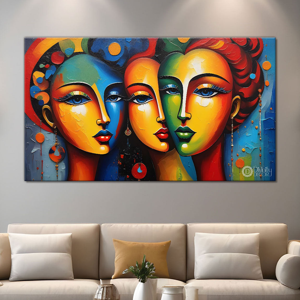 Multiple faces in textured modern art Canvas Painting - Design - Modern-L-404