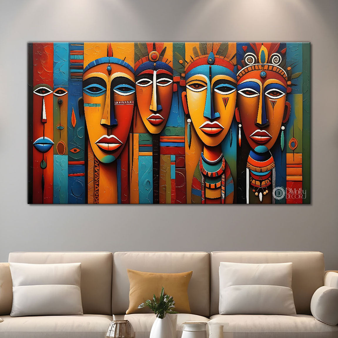 Beautiful tribal women textured modern art Canvas Painting - Design - Modern-L-406
