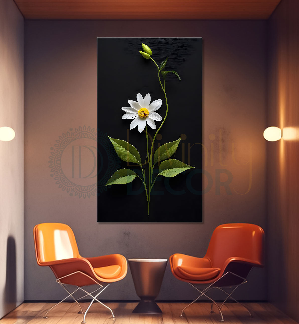 White flower in dark textured painting- Flower-V-407