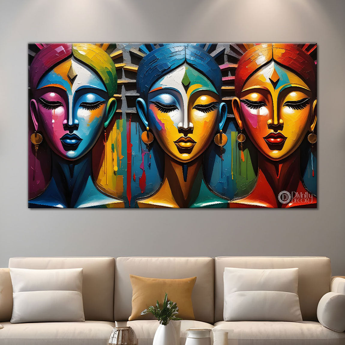 Multiple faces in textured modern art Canvas Painting - Design - Modern-L-407
