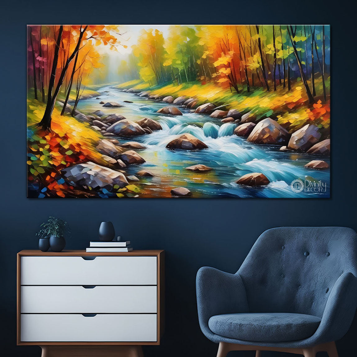 Colorful trees and lake painting Canvas Painting - Nature Art -407