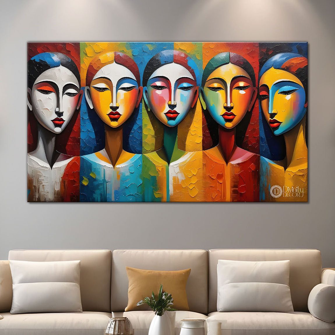 Multiple faces in textured modern art Canvas Painting - Design - Modern-L-408