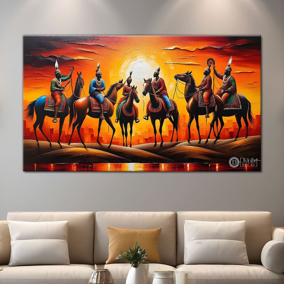 Tribal men on horse modern art Canvas Painting - Design - Modern-L-409