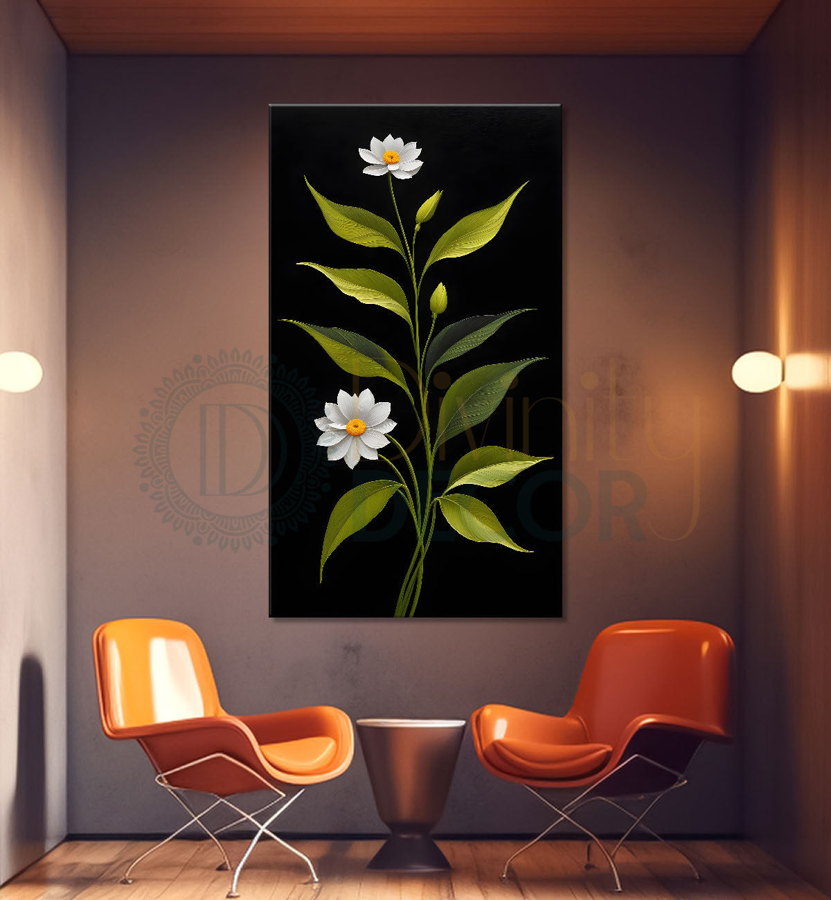 White flowers in dark textured painting- Flower-V-410