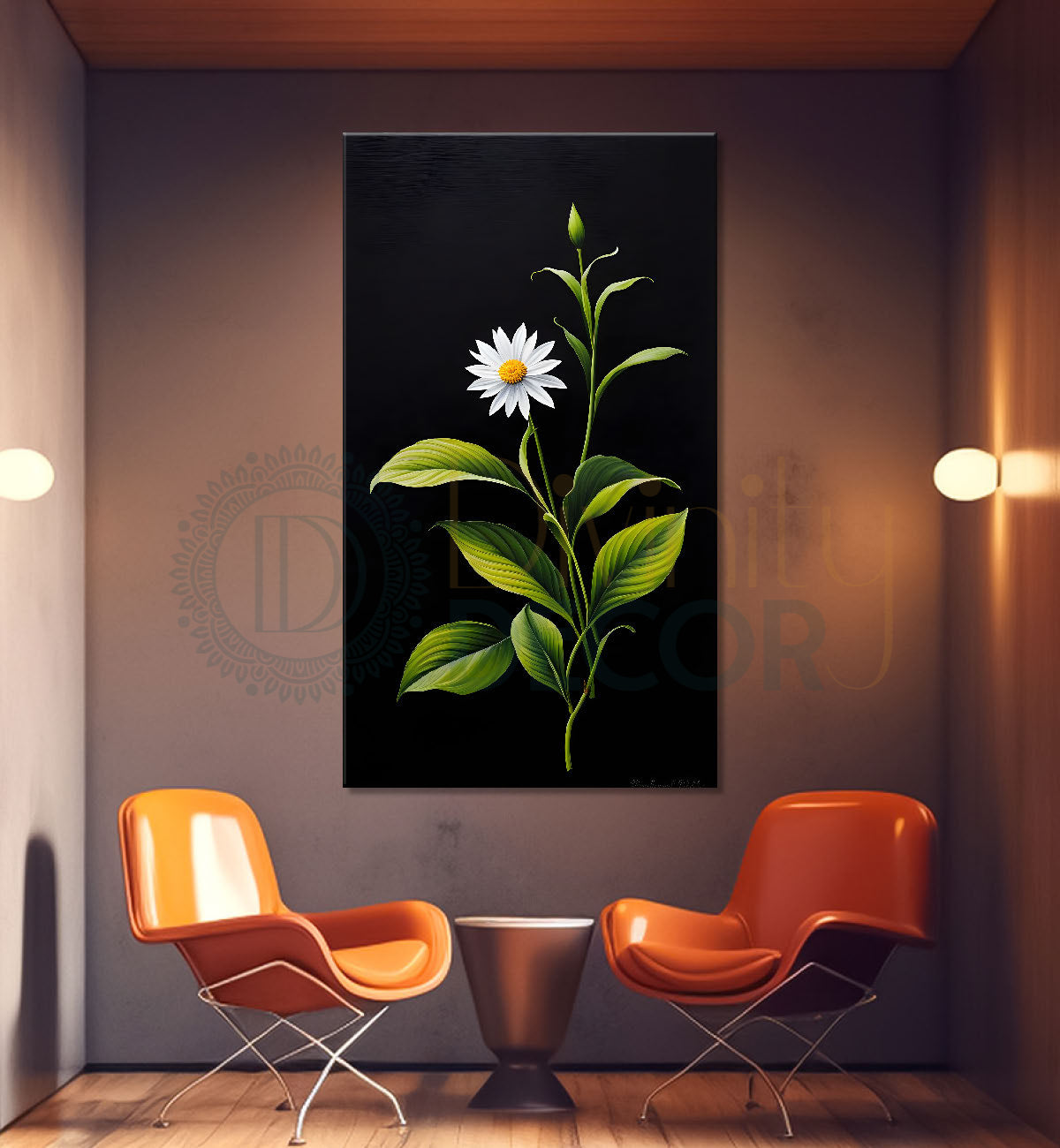 White flowers in dark textured painting- Flower-V-411