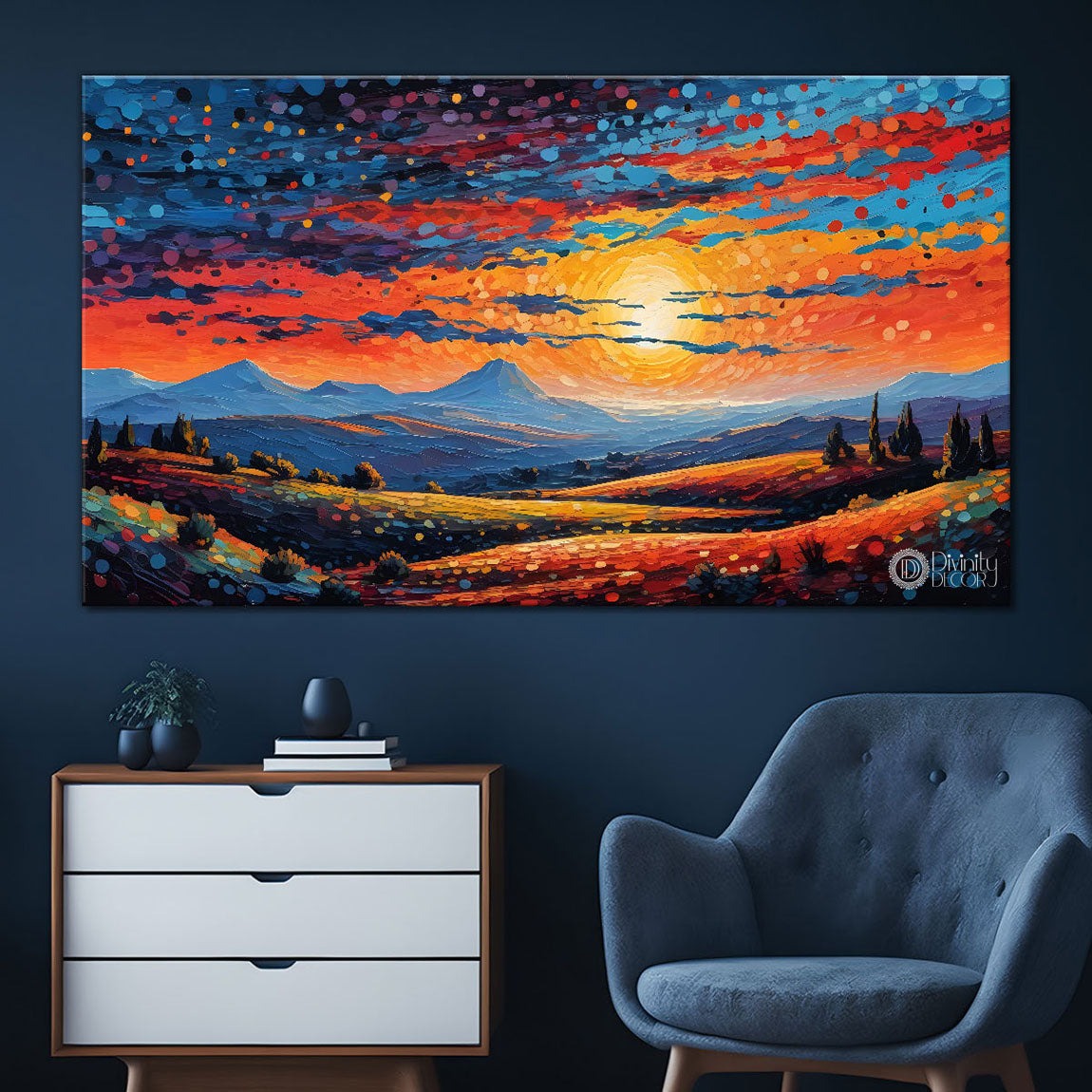 Mountains and sunset painting Canvas Painting - Nature Art -412