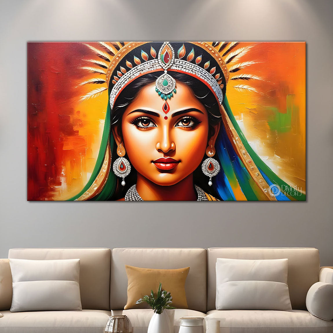 Tribal lady with bright background textured art Canvas Painting - Design - Modern-L-414