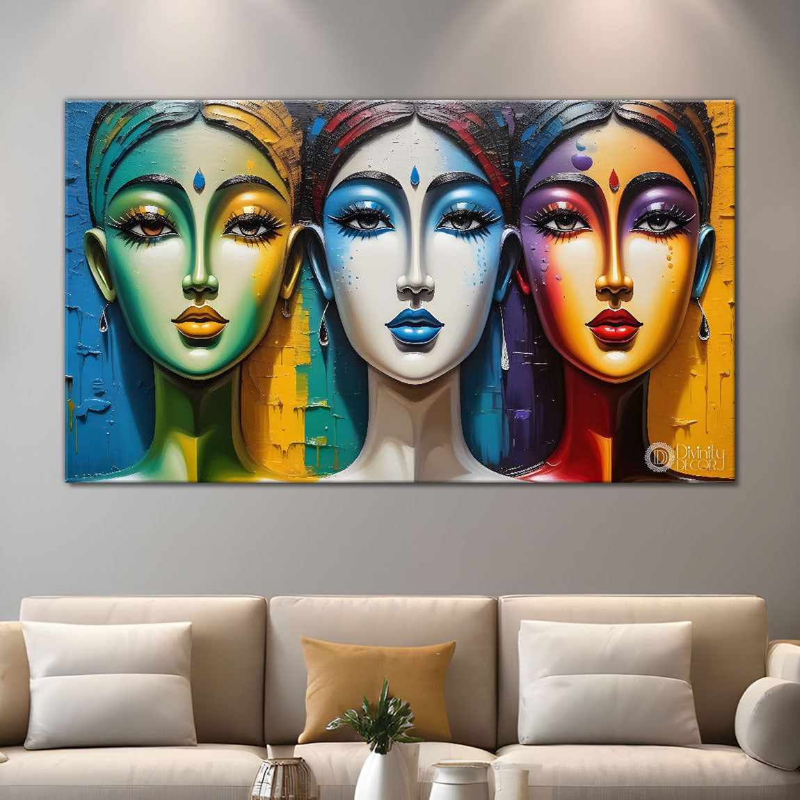 Multiple faces in textured modern art Canvas Painting - Design - Modern-L-416