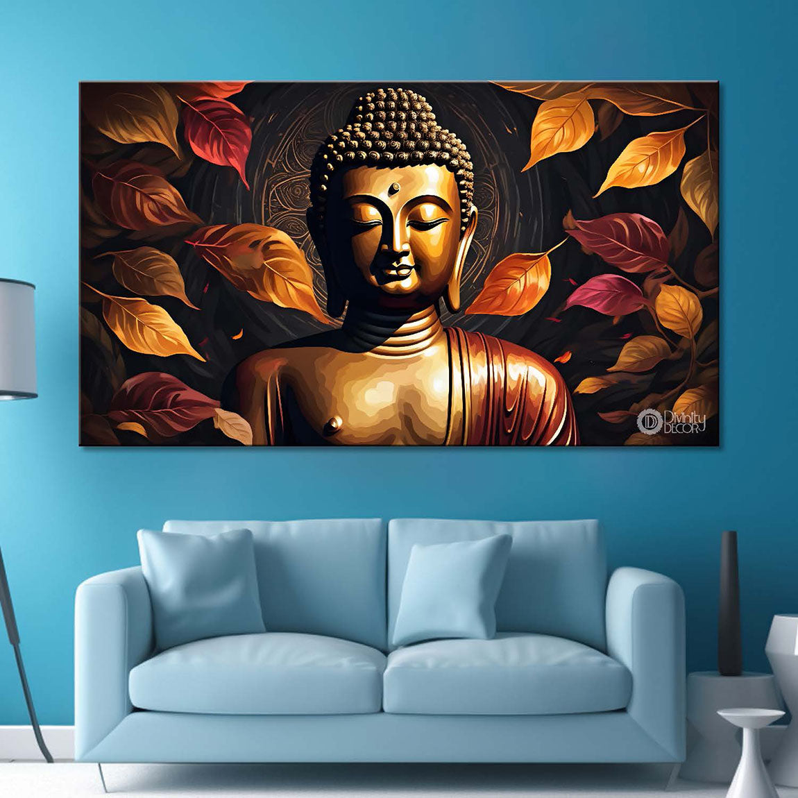 Buddha with orange leaves background textured painting Canvas Wall Painting - Buddha-417