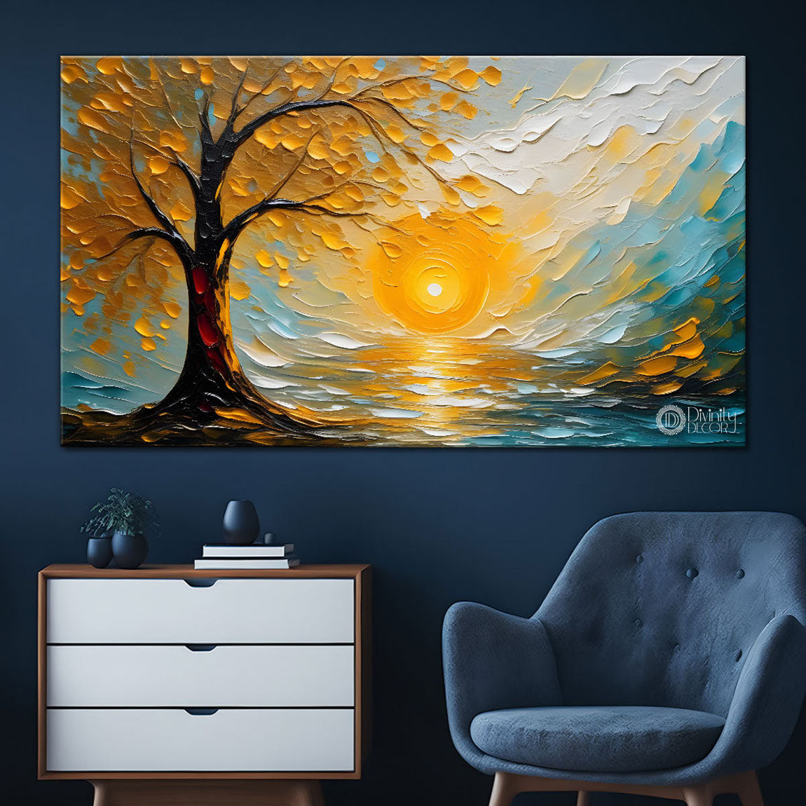 Tree with sun painting Canvas Painting - Nature Art -417