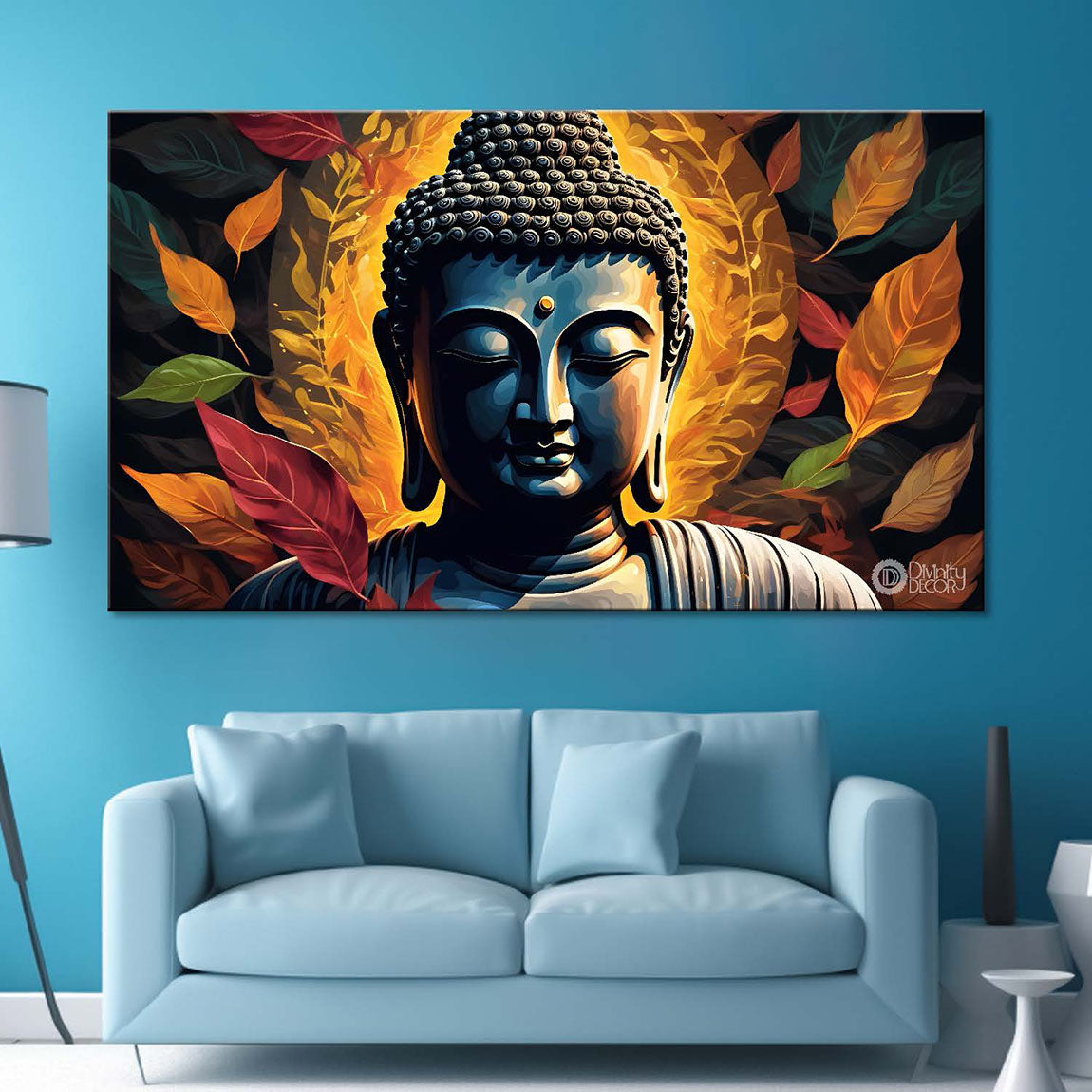Buddha with orange leaves background textured painting Canvas Wall Painting - Buddha-418