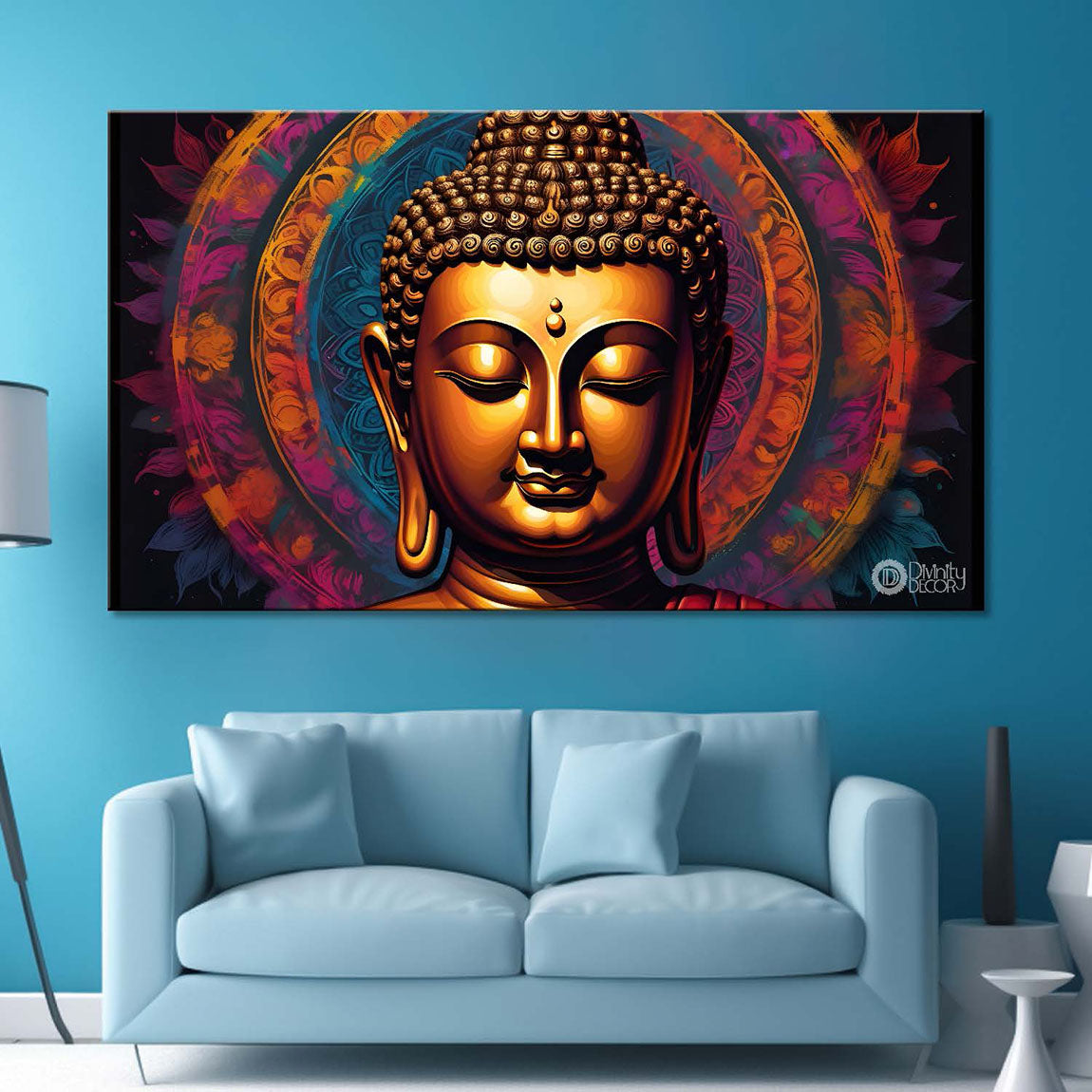 Bolden buddha with the brown background textured painting Canvas Wall Painting - Buddha-419