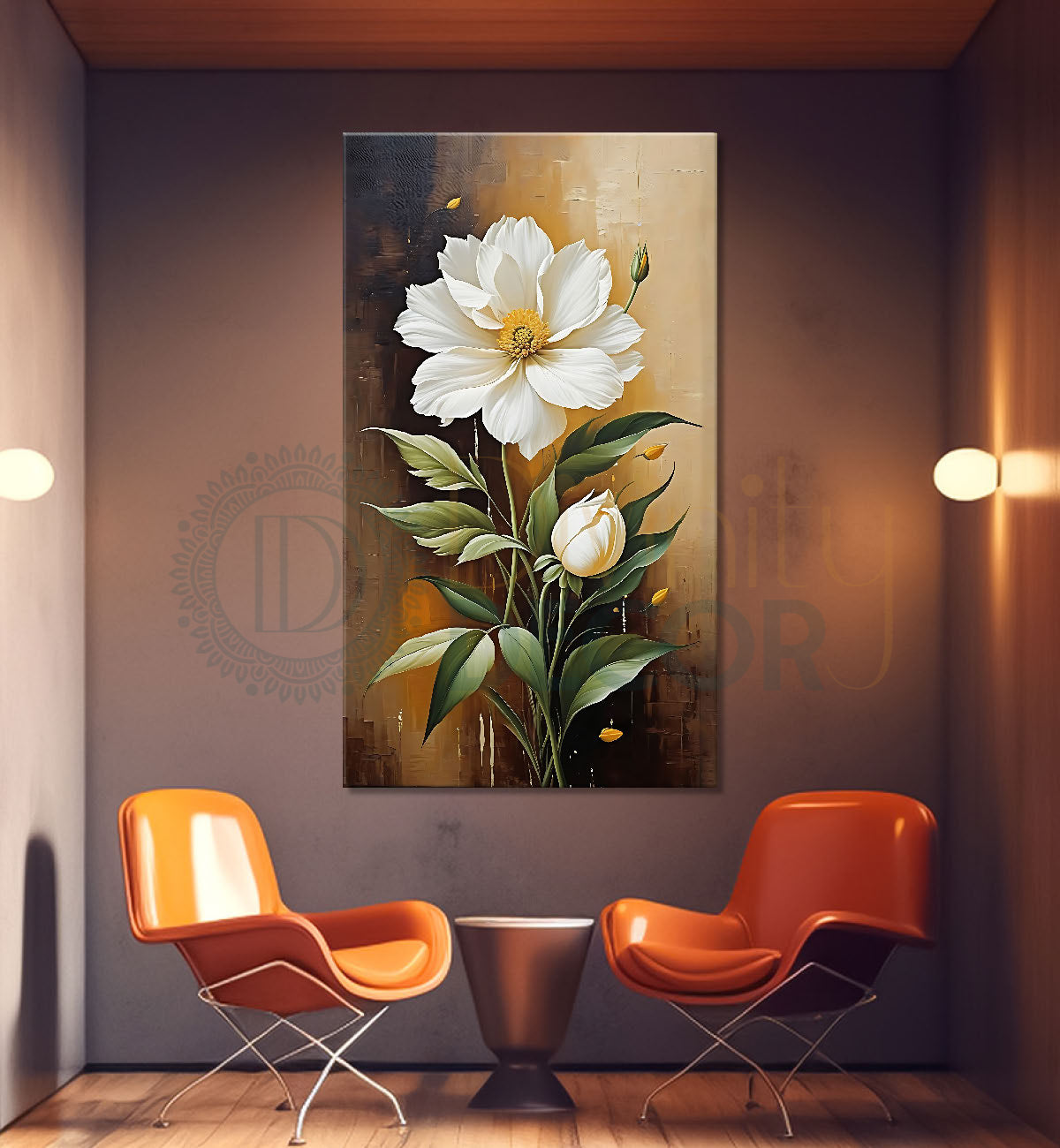 White flowers in light textured painting- Flower-V-420