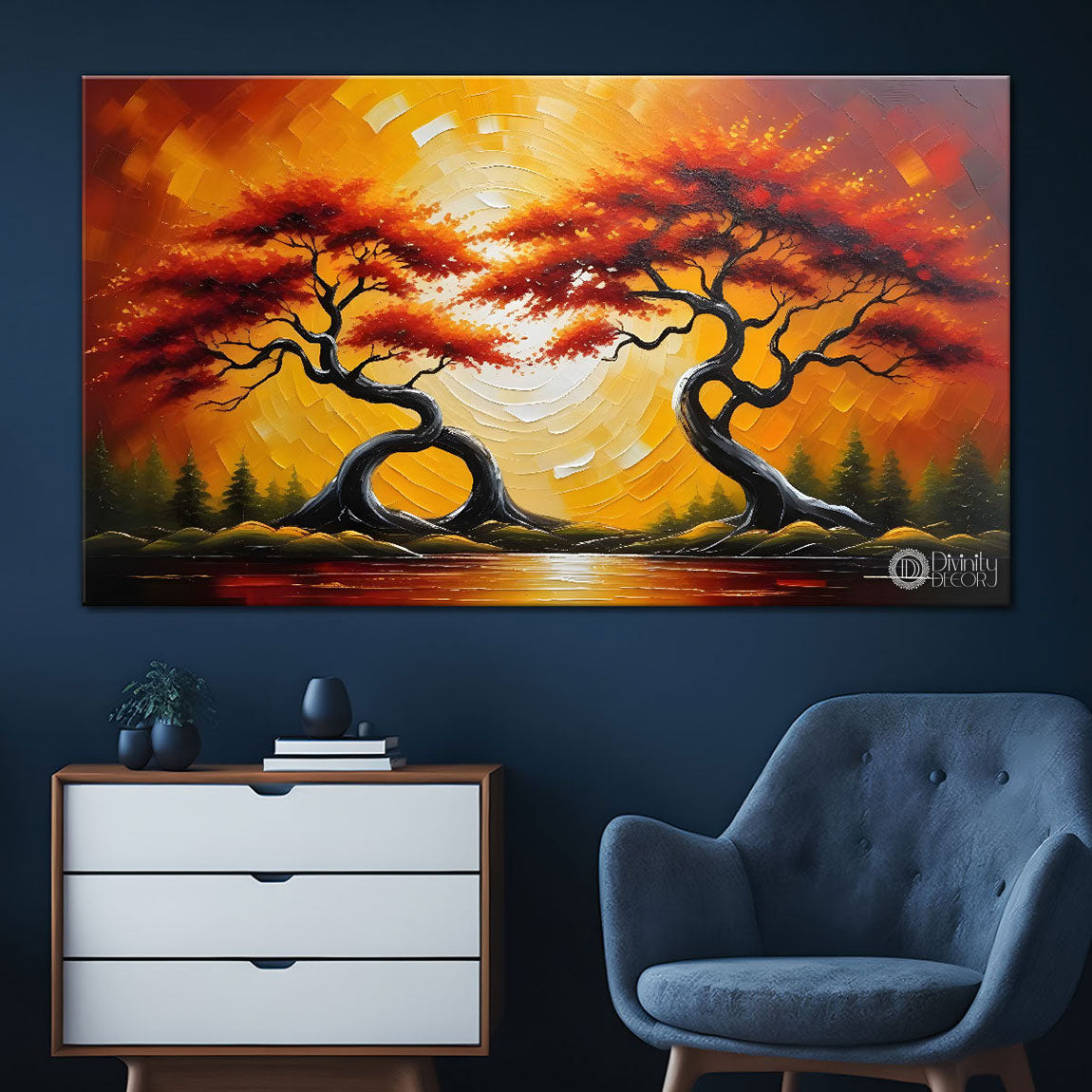 Orange trees textured painting Canvas Painting - Nature Art -420