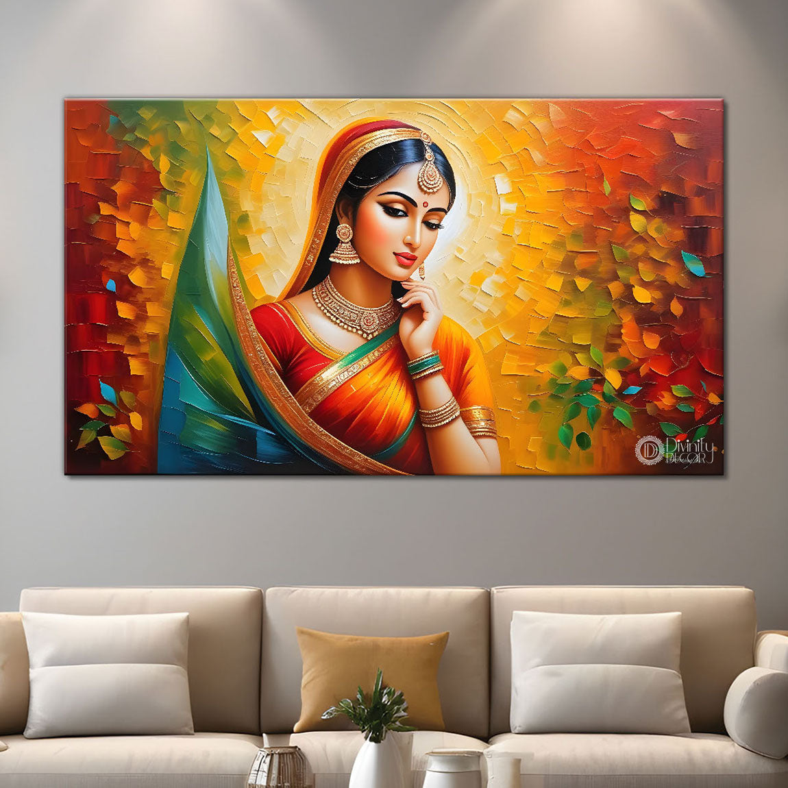 Beautiful woman with colorful background modern art Canvas Painting - Design - Modern-L-420