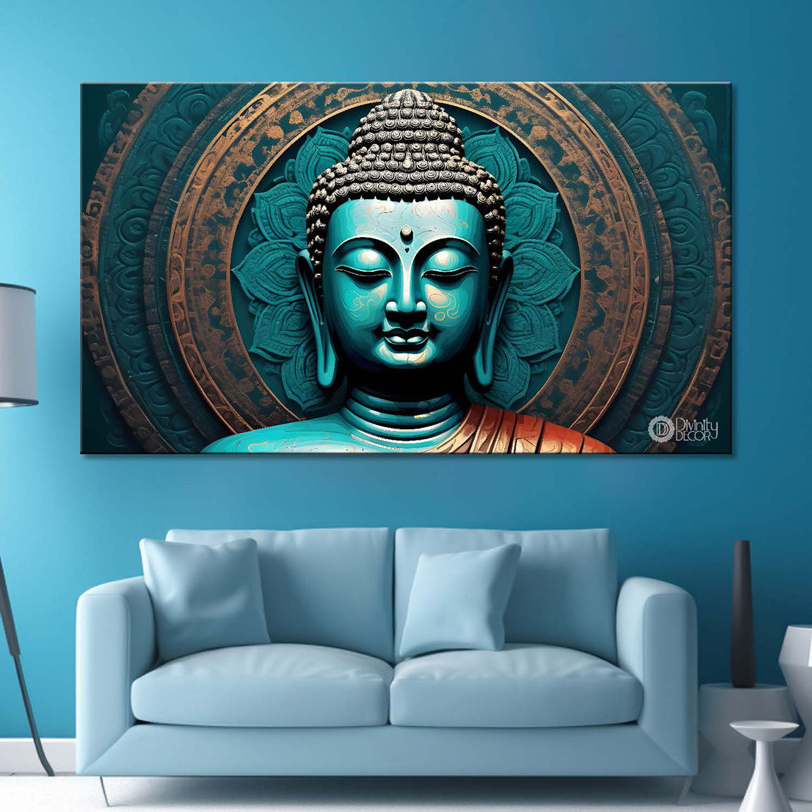 Green face buddha textured painting Canvas Wall Painting - Buddha-421