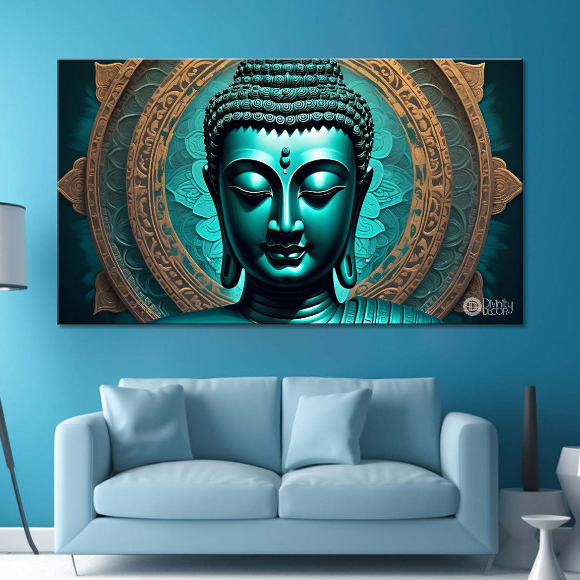 Green face buddha textured painting Canvas Wall Painting - Buddha-422