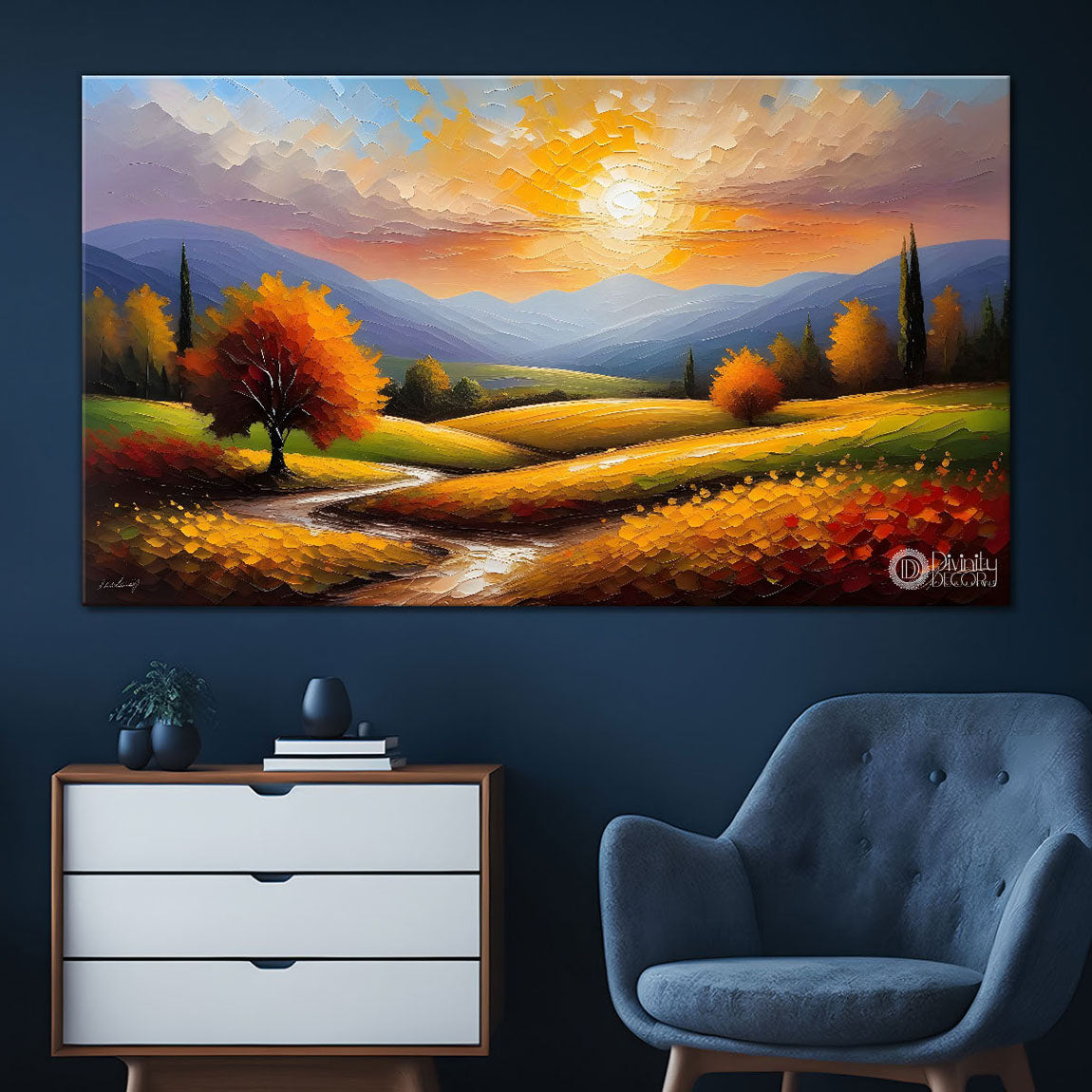 Mountains with greenery painting Canvas Painting - Nature Art -422