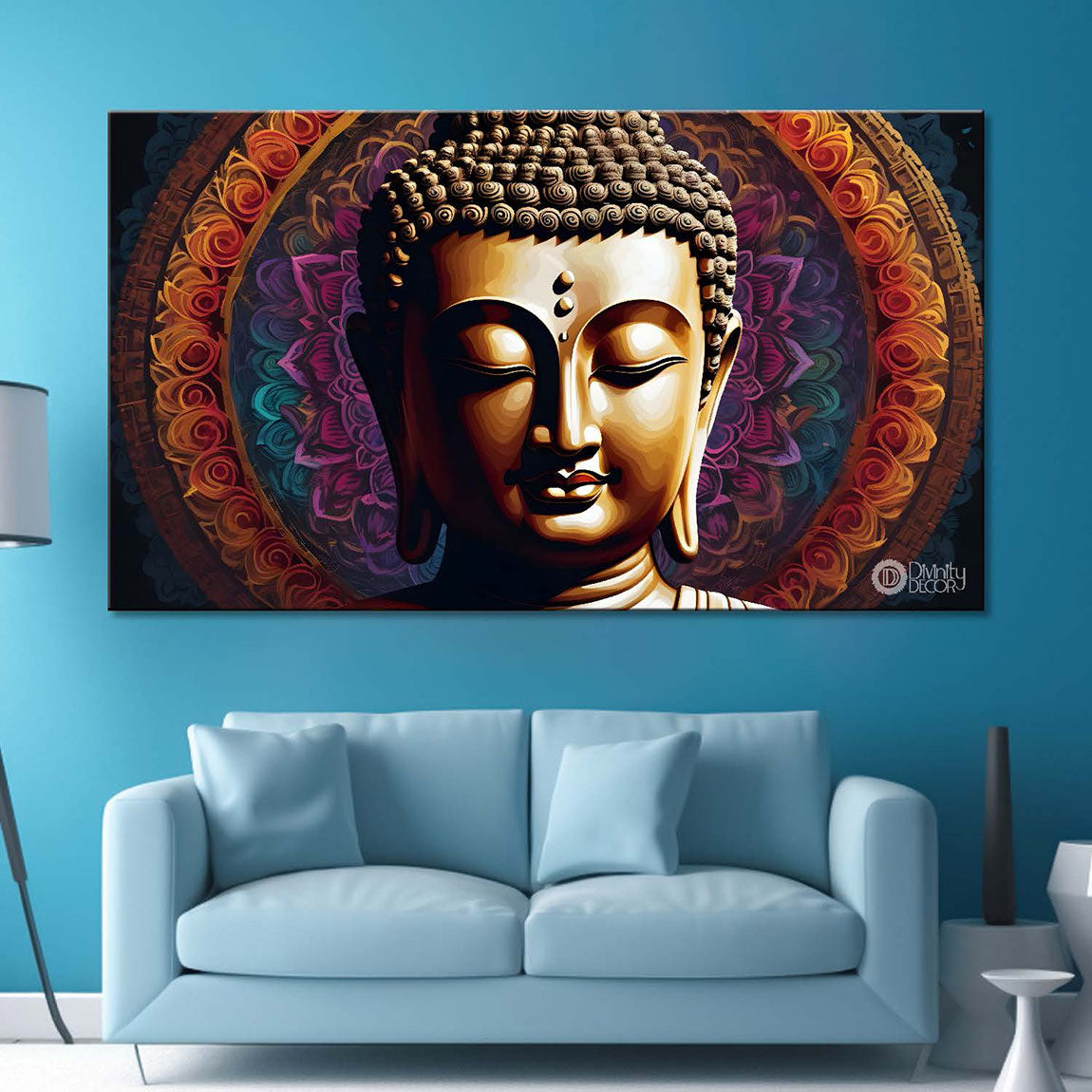 Golden buddha with the brown background textured painting Canvas Wall Painting - Buddha-423