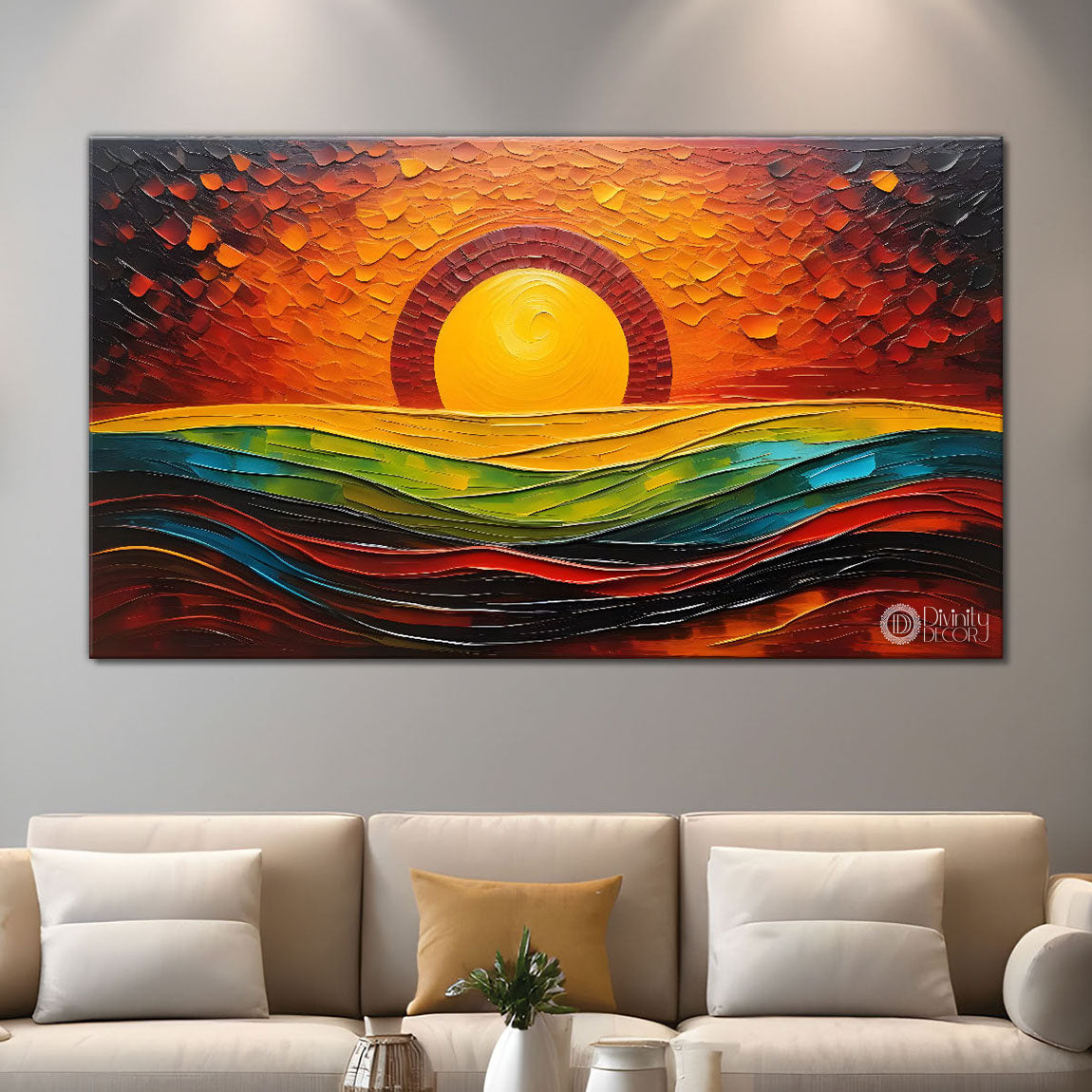 Sunset view textured modern art Canvas Painting - Design - Modern-L-424