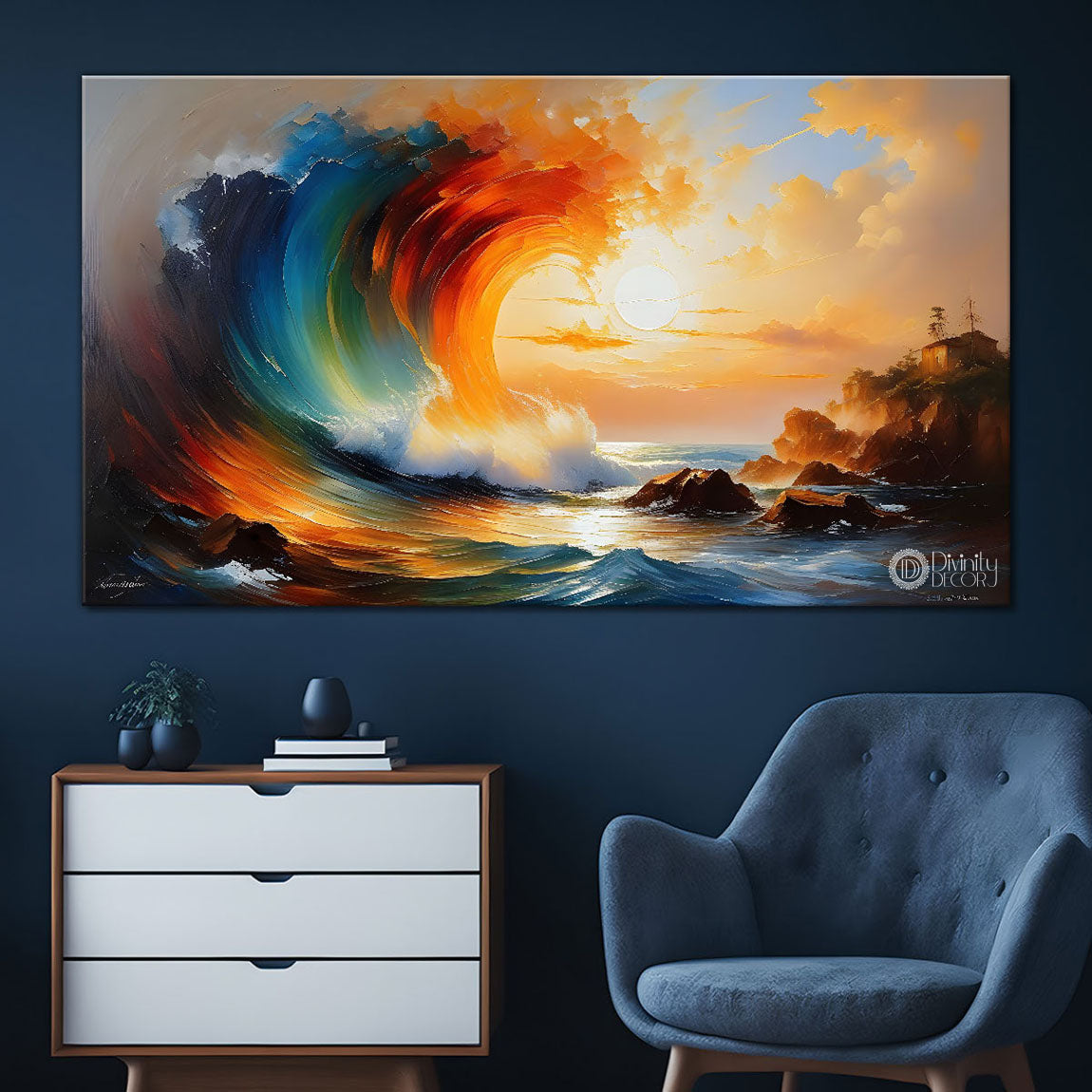 Colorful waves in textured painting Canvas Painting - Nature Art -425