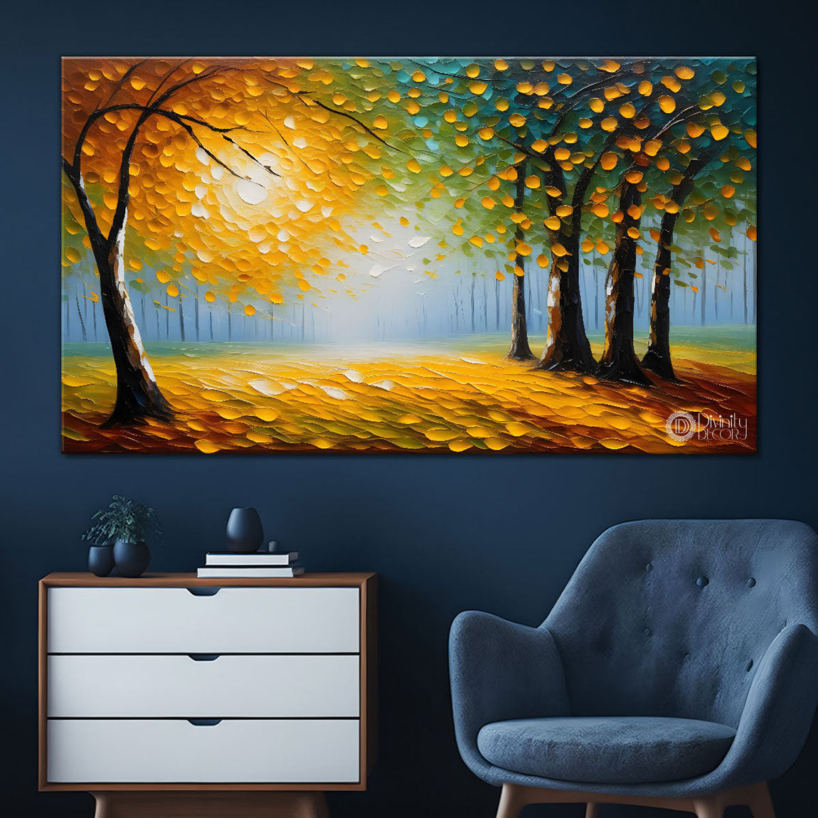 Trees with sun textured painting Canvas Painting - Nature Art -426