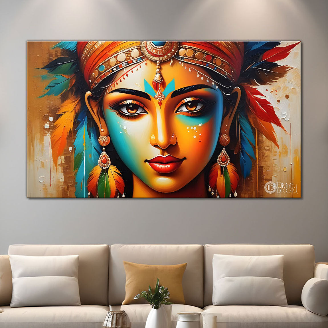Tribal lady with bright background textured art Canvas Painting - Design - Modern-L-428