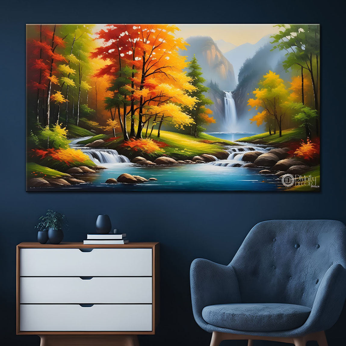 Orange trees with lake and mountains painting Canvas Painting - Nature Art -429