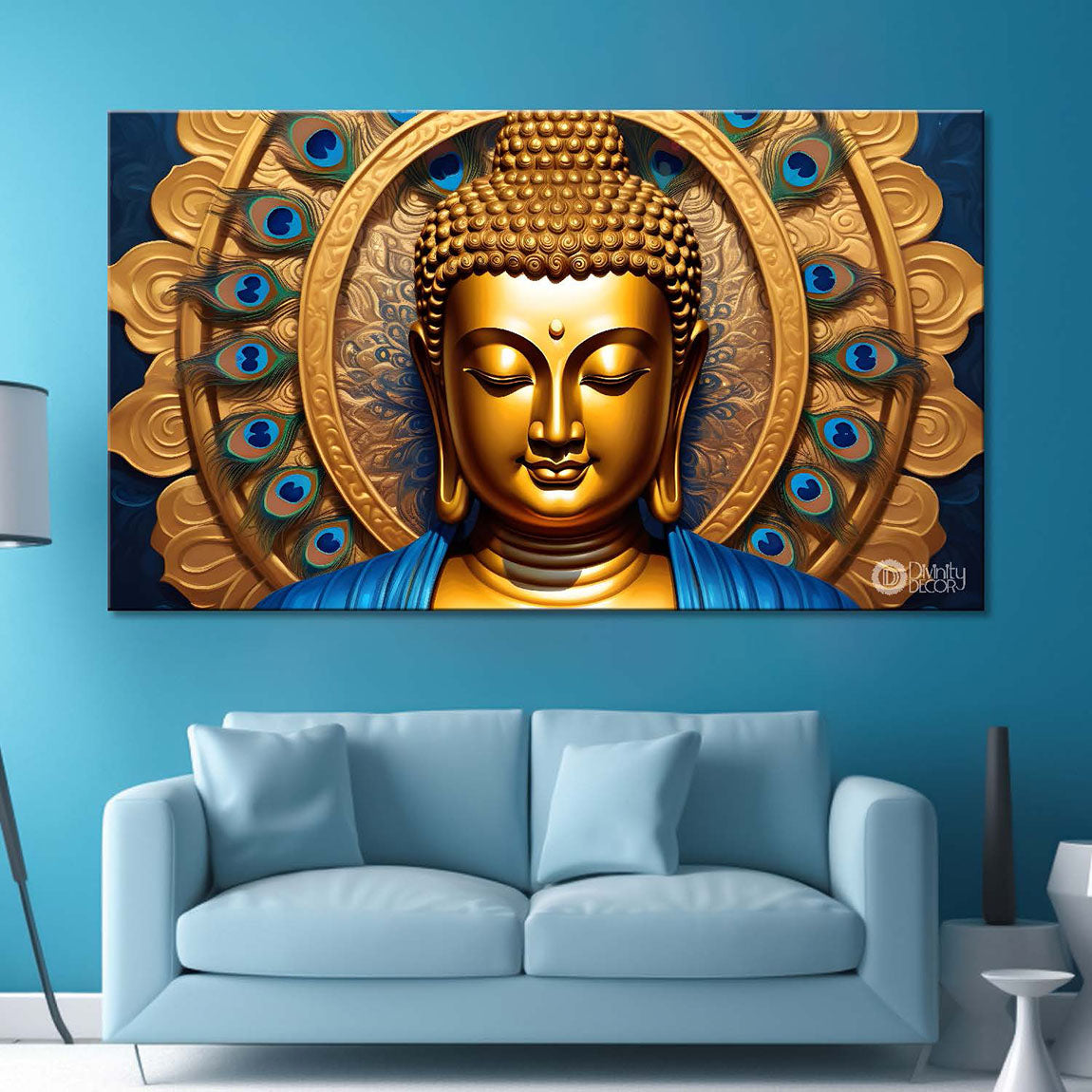 Golden buddha with the golden background textured painting Canvas Wall Painting - Buddha-431