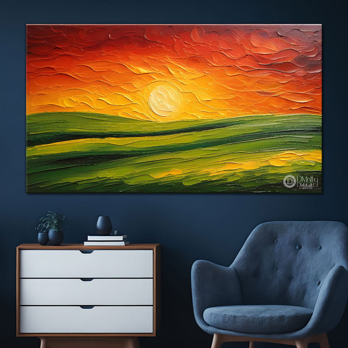 Sunrise with greenery painting Canvas Painting - Nature Art -432