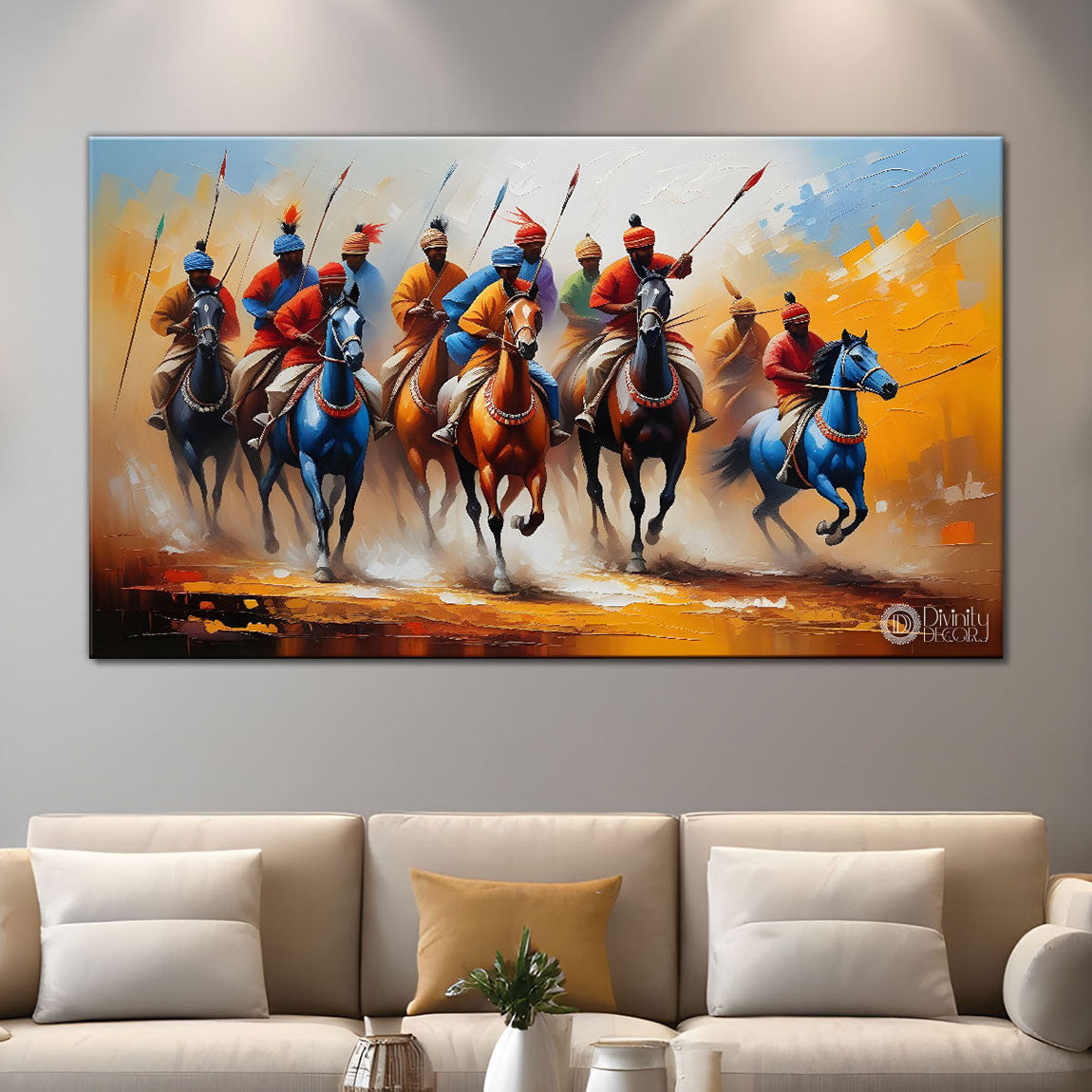 Tribal men on horse modern art Canvas Painting - Design - Modern-L-432