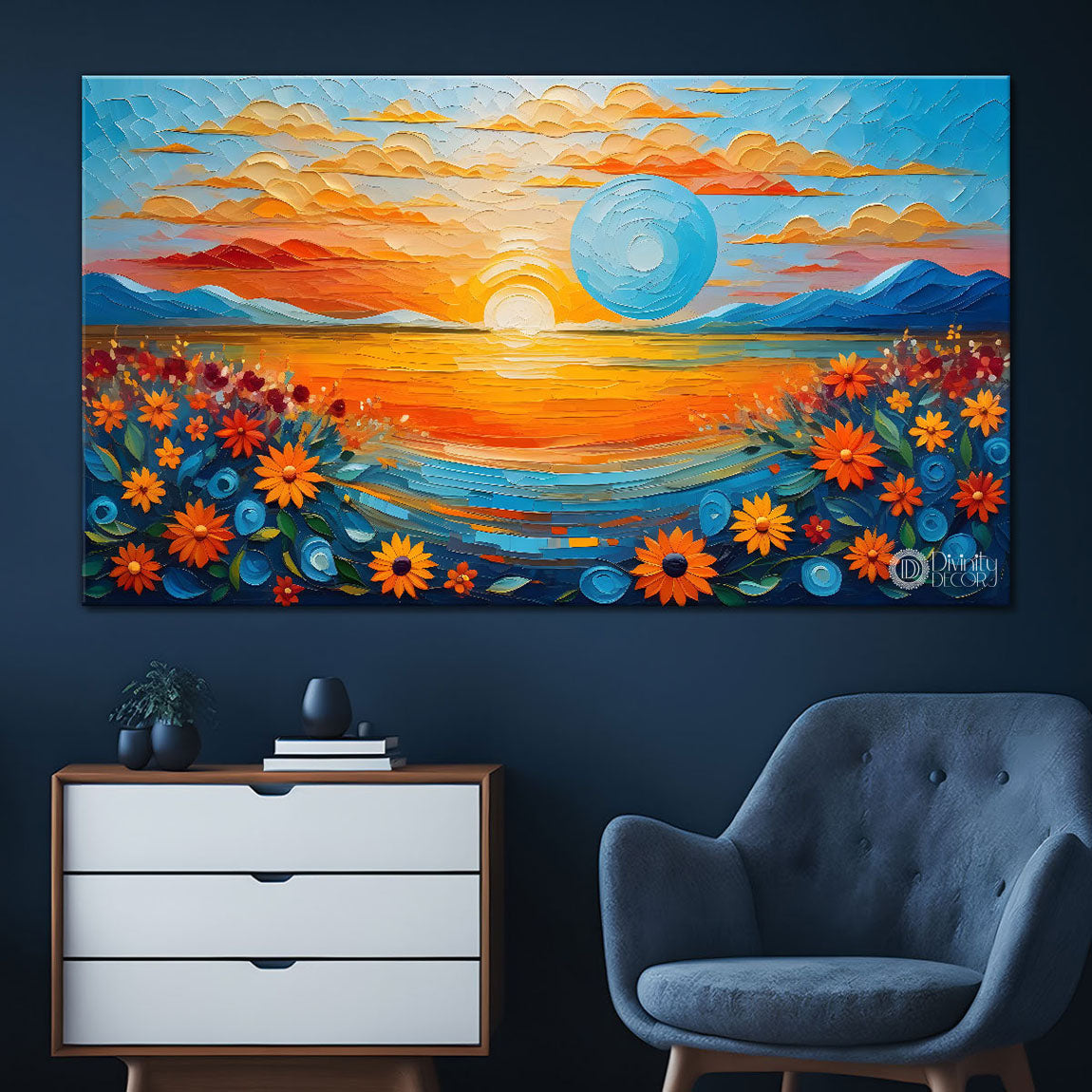 Sunrise with flowers painting Canvas Painting - Nature Art -433