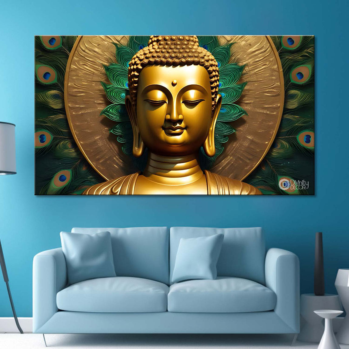 Golden buddha with the golden background textured painting Canvas Wall Painting - Buddha-437