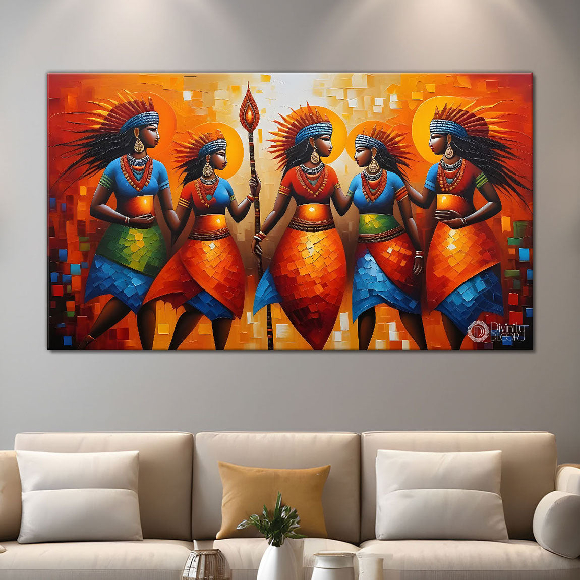 Beautiful tribal women textured modern art Canvas Painting - Design - Modern-L-437