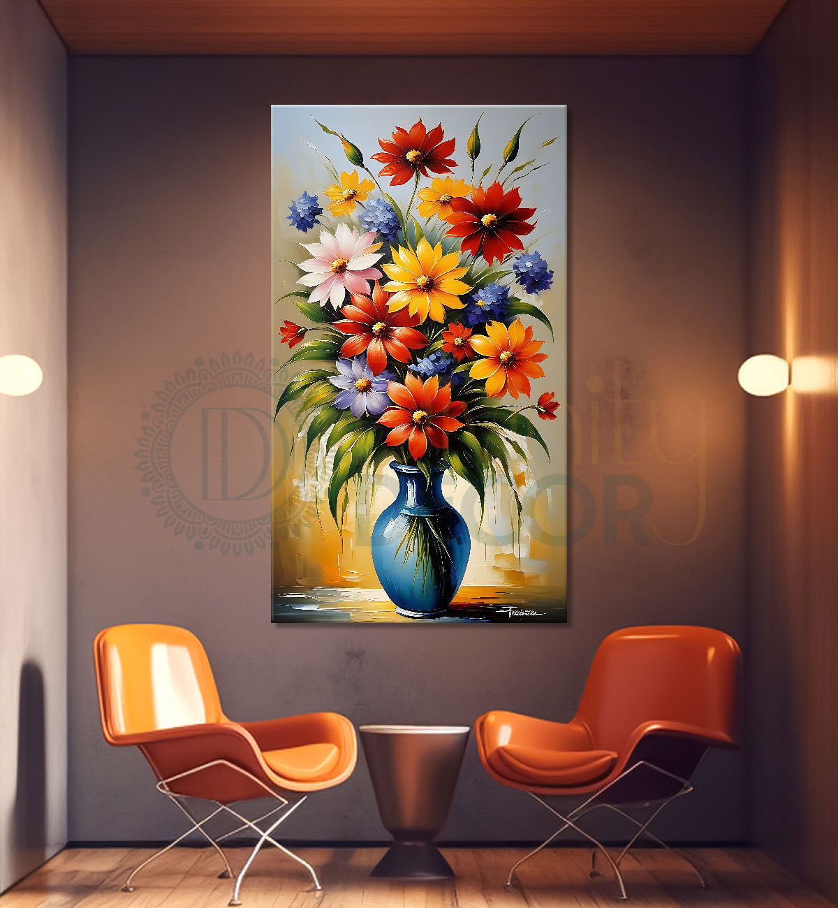 Colourful flowers in a vas textured painting- Flower-V-437