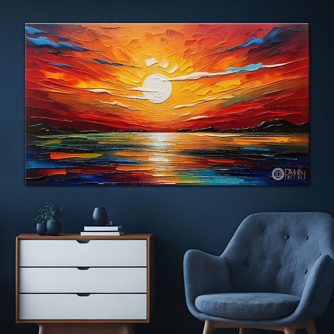 Sunset view in textured painting Canvas Painting - Nature Art -438