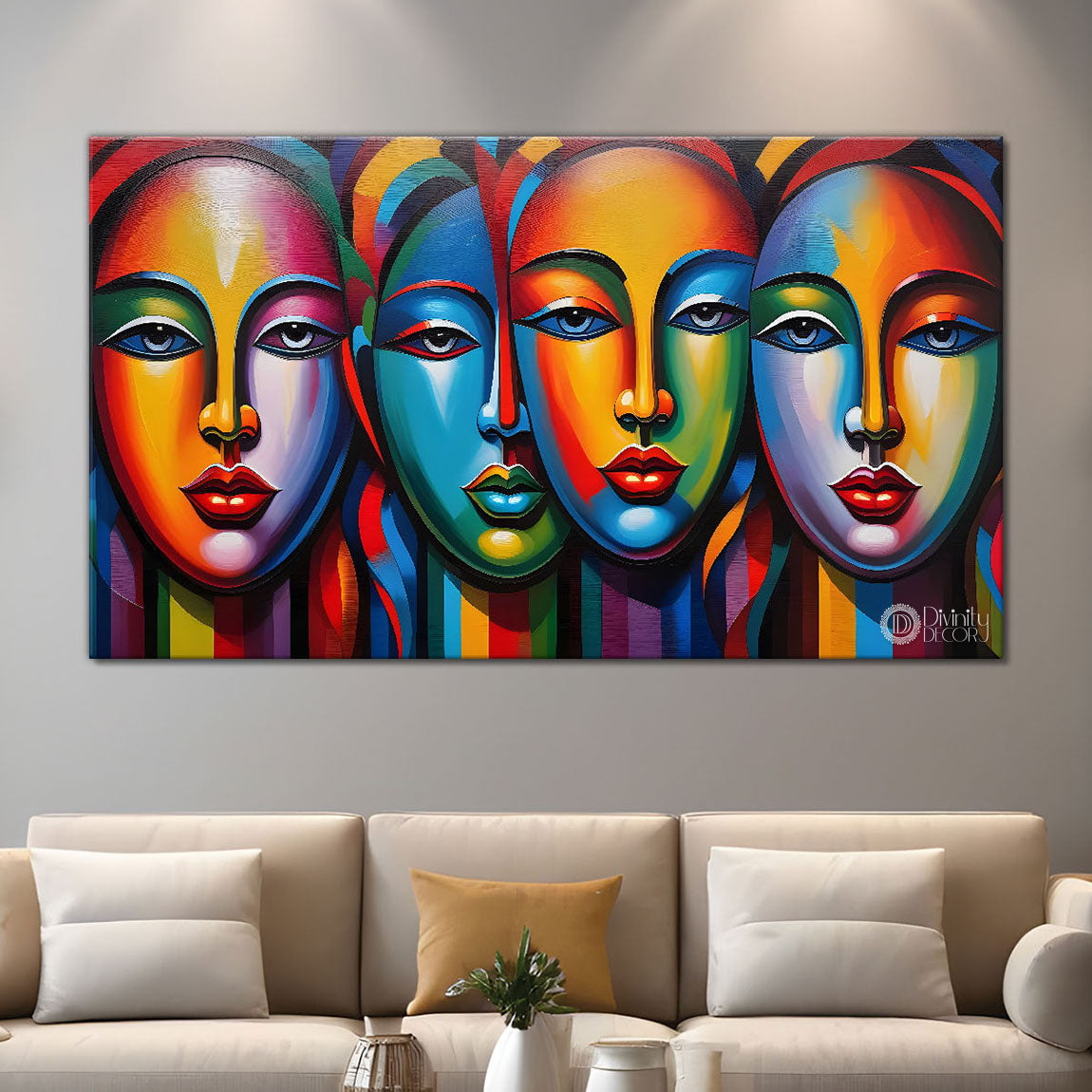 Multiple faces in textured modern art Canvas Painting - Design - Modern-L-439