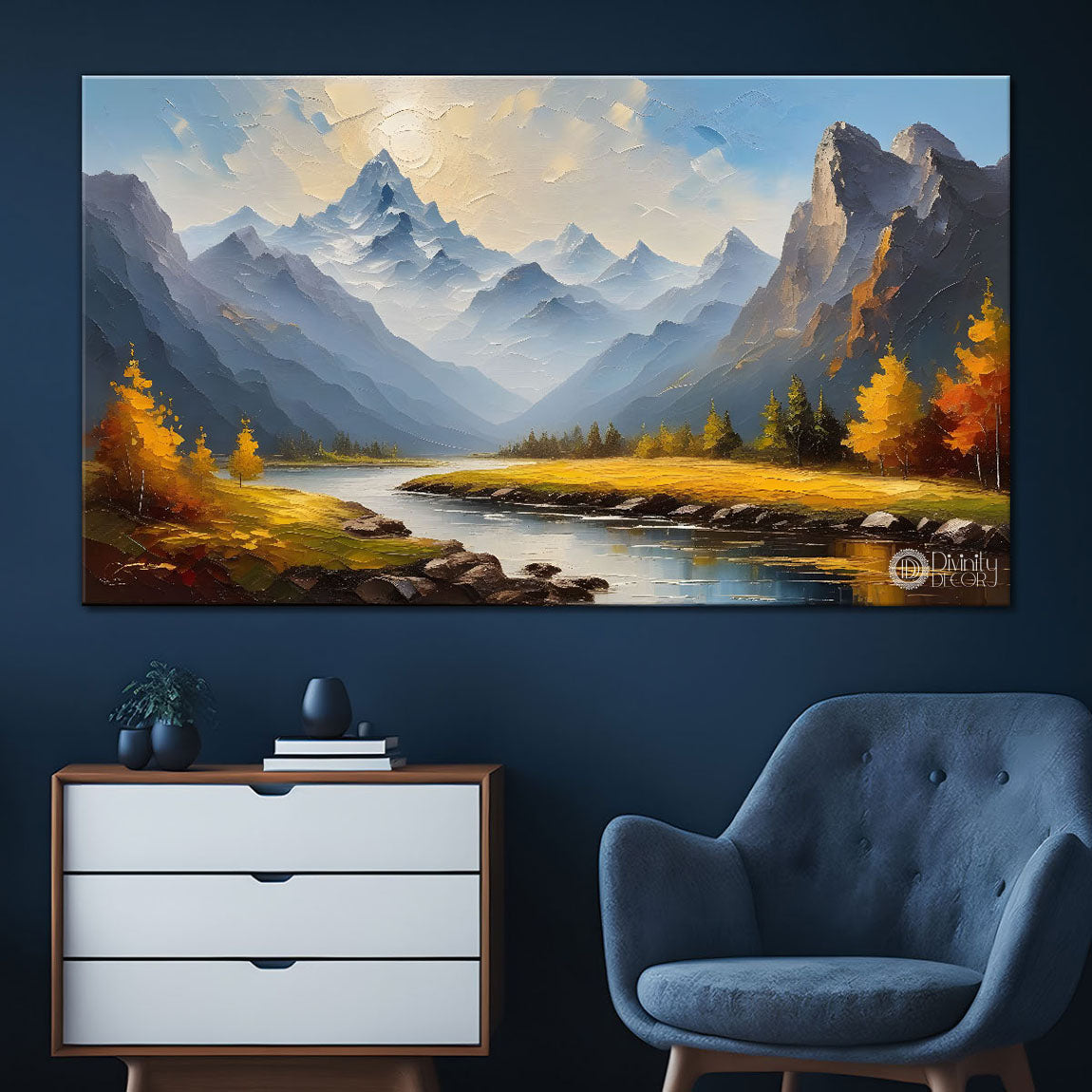Mountains with lake textured painting Canvas Painting - Nature Art -439