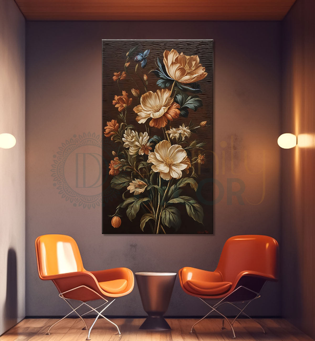 Flowers in brown background textured art - Flower-V-439