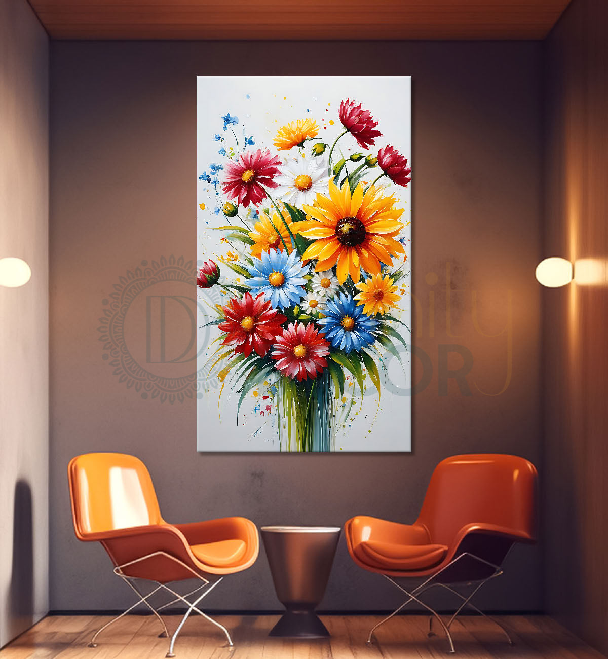 Colourful flowers in white textured background painting - Flower-V-441