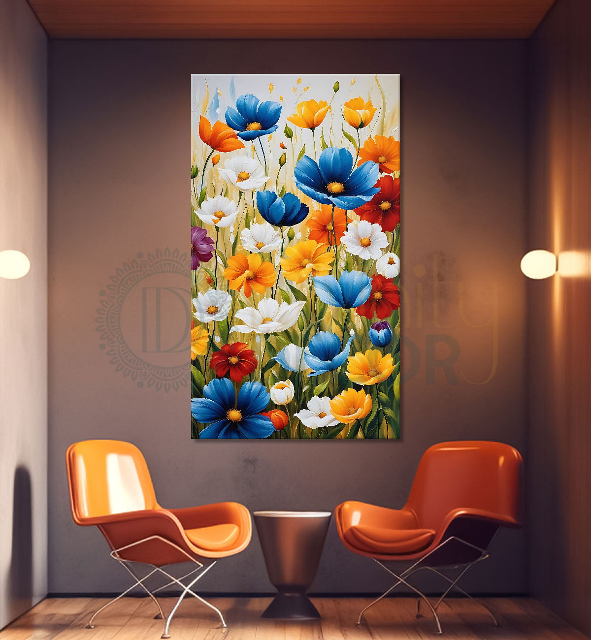 Colourful flowers in white textured background painting - Flower-V-442